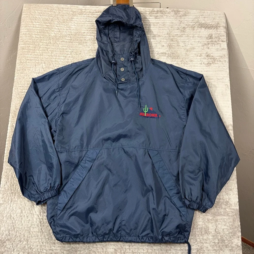 Vintage Turbo Zone Arizona Wildcats Anorak Windbreaker Navy Blue Mens Large